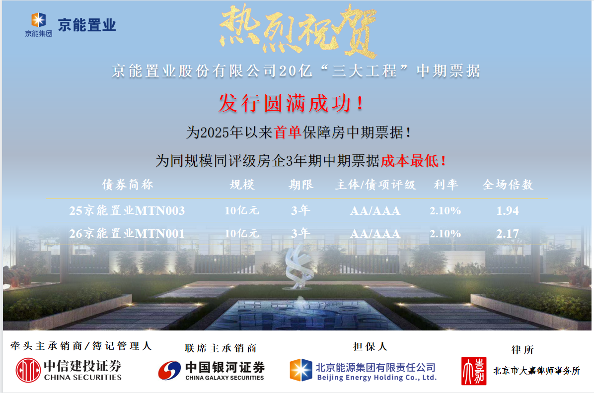 20亿“三大工程”中期票据发行成功